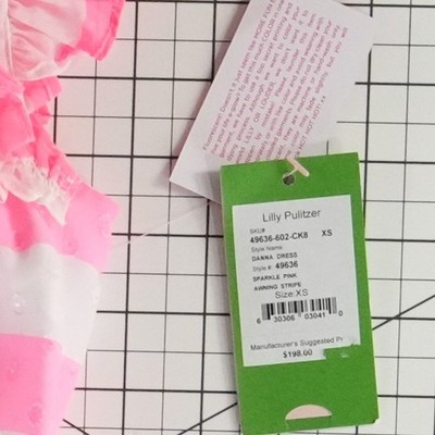 New Lilly Pulitzer Danna Dress Women's Size XS Sparkle Pink Stripe Swiss-Dot - Image 5