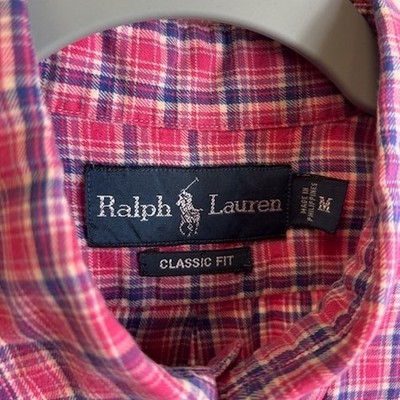 Ralph Lauren Shirt Men's Size Medium Plaid Classic Fit Pink Flannel Button Down - Image 4
