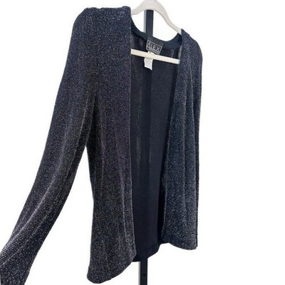 Alex Evenings Open Knit Jacket Cardigan Women's Size Large Black Silver Shimmer - Image 2