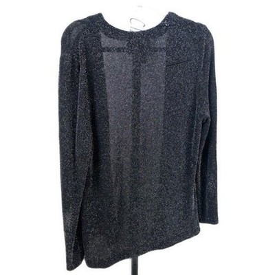 Alex Evenings Open Knit Jacket Cardigan Women's Size Large Black Silver Shimmer - Image 3