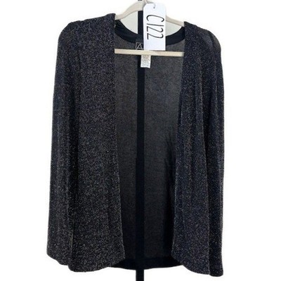 Alex Evenings Open Knit Jacket Cardigan Women's Size Large Black Silver Shimmer - Image 6