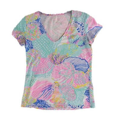 Lilly Pulitzer Blouse Top Women's Size XS Multi Shell Coral V-Neck Tee - Image 2