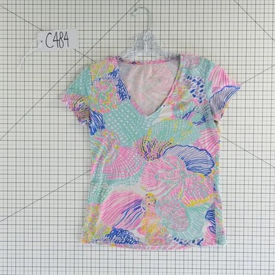 Lilly Pulitzer Blouse Top Women's Size XS Multi Shell Coral V-Neck Tee - Image 7