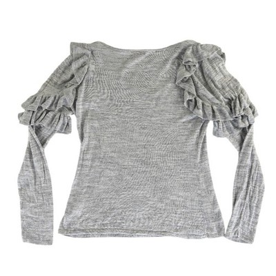 Lilly Pulitzer Sweater Women's Size Large Gray Puff Ruffle Shoulder V-Neck - Image 3