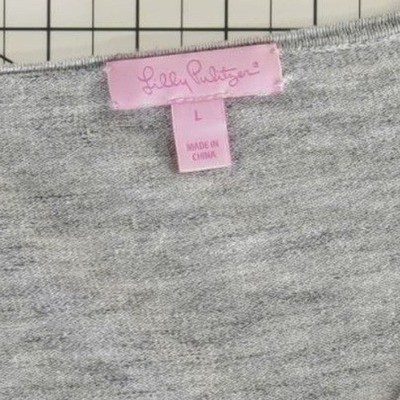 Lilly Pulitzer Sweater Women's Size Large Gray Puff Ruffle Shoulder V-Neck - Image 4