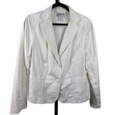 Pendleton Denim Blazer Women's Size Large White Cotton Stretch Two Button Jacket