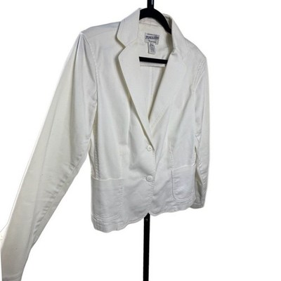 Pendleton Denim Blazer Women's Size Large White Cotton Stretch Two Button Jacket - Image 2