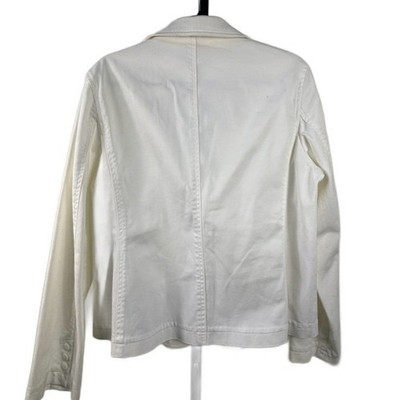 Pendleton Denim Blazer Women's Size Large White Cotton Stretch Two Button Jacket - Image 3