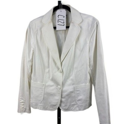 Pendleton Denim Blazer Women's Size Large White Cotton Stretch Two Button Jacket - Image 6
