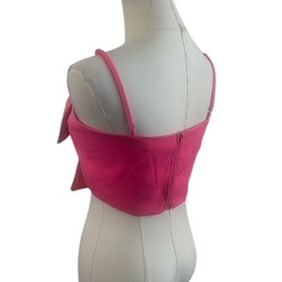Cloud Ten Hot Pink Crystal Bow Crop Top Blouse Party Cocktail Size Medium - Image 3