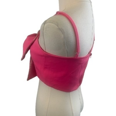 Cloud Ten Hot Pink Crystal Bow Crop Top Blouse Party Cocktail Size Medium - Image 4
