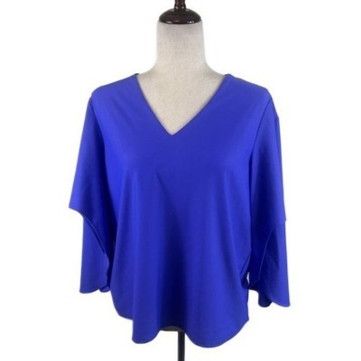Jude Connally Scuba Top Women's Blue V-Neck Long Sleeve Blouse Shirt Size Small - Image 4