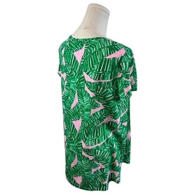 New Lilly Pulitzer V Neck Tunic Top Blouse Green Pink Palm Leaf Print Size Small - Image 3