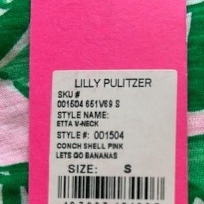 New Lilly Pulitzer V Neck Tunic Top Blouse Green Pink Palm Leaf Print Size Small - Image 5