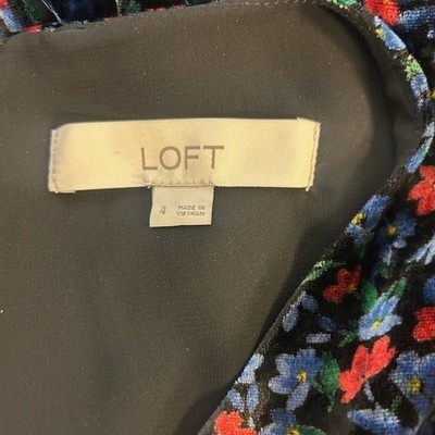 Y2K LOFT Velvet Multi Floral Flutter Navy Blue Sleeve Dress Women's Size 4 - Image 3