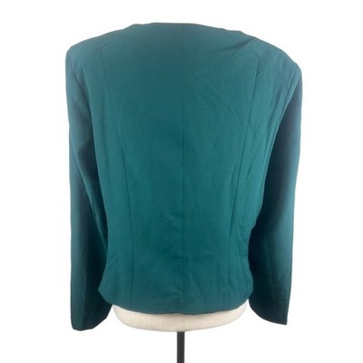 New IMAN Global Chic Women's Emerald Green Zip Ruffle Blazer Jacket Size 1X - Image 2