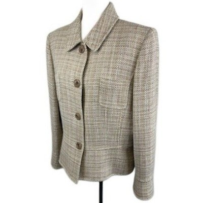 Tahari Arthur S. Levine Tweed Blazer Beige Brown Button Front Jacket Size 16 - Image 2