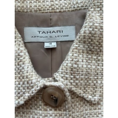 Tahari Arthur S. Levine Tweed Blazer Beige Brown Button Front Jacket Size 16 - Image 4