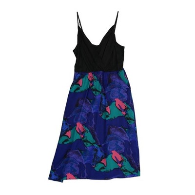 Yumi Kim 100% Silk Dress Women's Size XS Blue Black Abstract Floral Slip Midi - Image 2