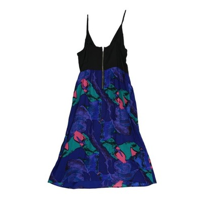 Yumi Kim 100% Silk Dress Women's Size XS Blue Black Abstract Floral Slip Midi - Image 3
