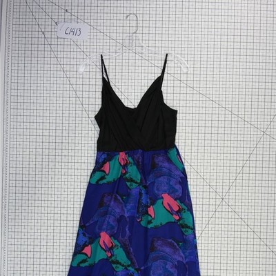 Yumi Kim 100% Silk Dress Women's Size XS Blue Black Abstract Floral Slip Midi - Image 6