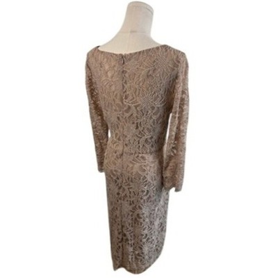 Jackie Jon New York Beige Lace Dress Women's Long Sleeve Rhinestone Size 14 - Image 4