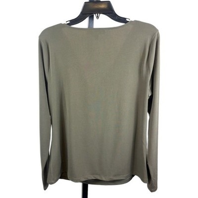 Michael Kors Blouse Women's Size Large Olive Green Drape Neck Long Sleeve Top - Image 2