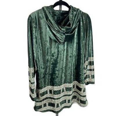 Lily by Firmiana Women's Size Large Green Velvet Hooded Tunic Celtic Knot Top - Image 2