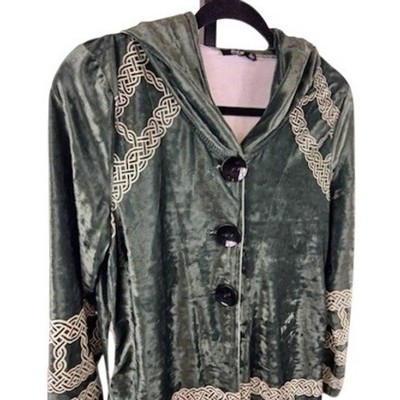 Lily by Firmiana Women's Size Large Green Velvet Hooded Tunic Celtic Knot Top - Image 3