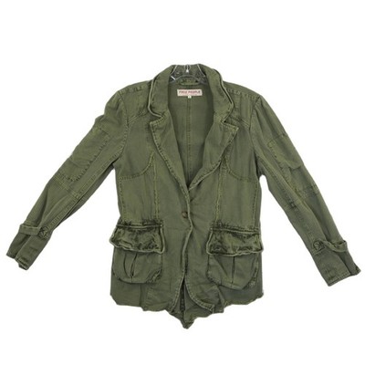 Free People Blazer Jacket Women's Size Medium Olive Green Herringbone Military - Image 2