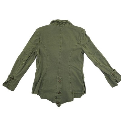 Free People Blazer Jacket Women's Size Medium Olive Green Herringbone Military - Image 3