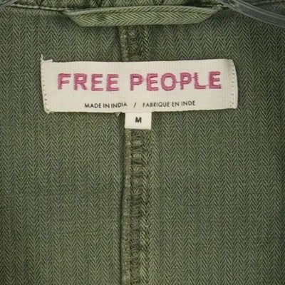 Free People Blazer Jacket Women's Size Medium Olive Green Herringbone Military - Image 4
