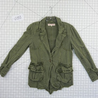 Free People Blazer Jacket Women's Size Medium Olive Green Herringbone Military - Image 7