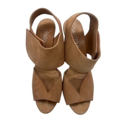 Pedro Garcia Suede Heels Peep Toe Slingback Stiletto Tan Neutral Size 39 - Image 2