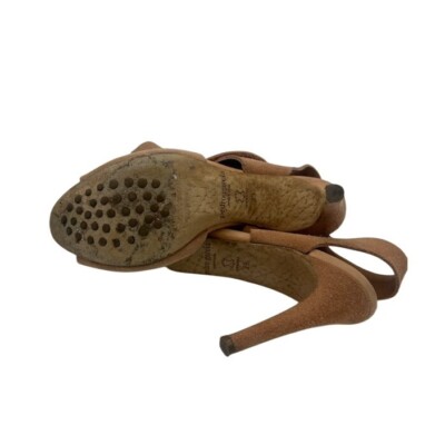 Pedro Garcia Suede Heels Peep Toe Slingback Stiletto Tan Neutral Size 39 - Image 5
