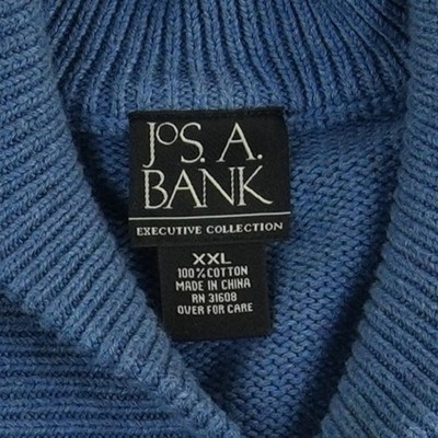 Jos A Bank Sweater Men's Size XXL Blue Cable Knit Shawl Collar 100% Cotton - Image 3