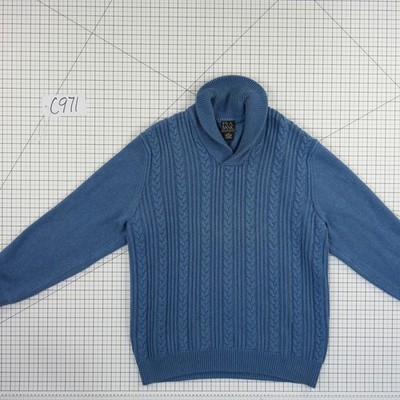 Jos A Bank Sweater Men's Size XXL Blue Cable Knit Shawl Collar 100% Cotton - Image 5