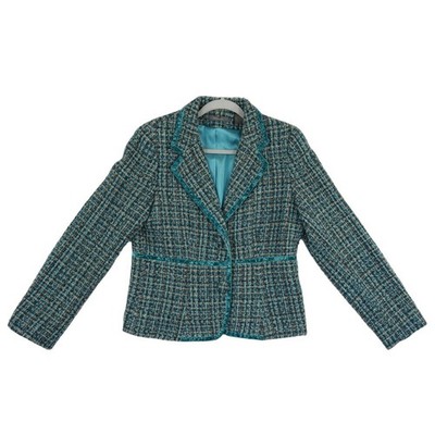 Vintage Liz Claiborne Blazer Womens Size 12 Teal Tweed Velvet Trim Jacket - Image 2