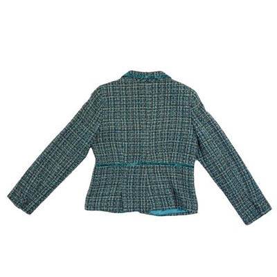 Vintage Liz Claiborne Blazer Womens Size 12 Teal Tweed Velvet Trim Jacket - Image 3