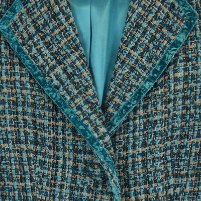 Vintage Liz Claiborne Blazer Womens Size 12 Teal Tweed Velvet Trim Jacket - Image 7