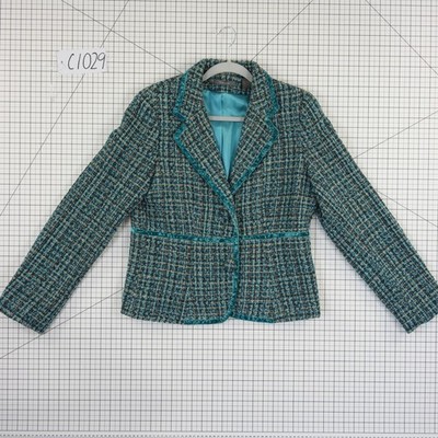 Vintage Liz Claiborne Blazer Womens Size 12 Teal Tweed Velvet Trim Jacket - Image 9