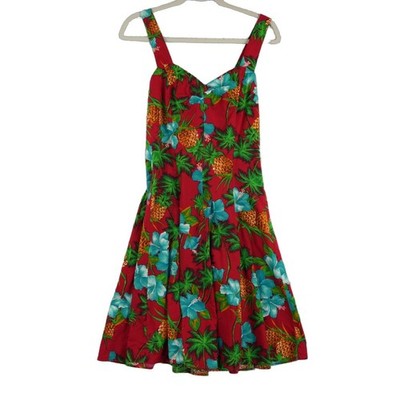 Two Palms Hawaiin Dress Womens Size Small Red Tropical Pineapple Sun Vintage USA - Image 2