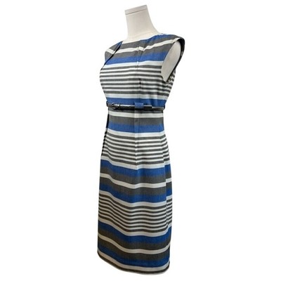 Calvin Klein Blue Striped Sheath Dress Size 4 Office Cocktail Mad Men Chic - Image 2