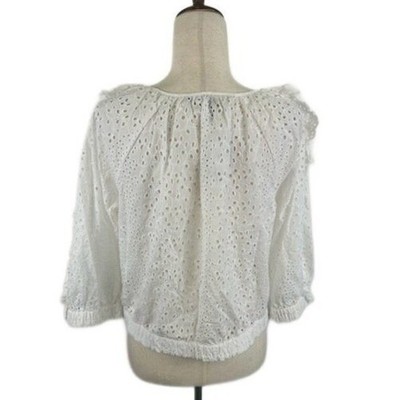 White House Black Market WHBM Eyelet Blouse Top White Ruffle Trim Size Large - Image 4