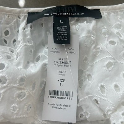 White House Black Market WHBM Eyelet Blouse Top White Ruffle Trim Size Large - Image 5