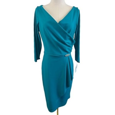NWT Alex Evenings Turquoise Dress Cocktail Party Scuba Wedding Guest Size 8