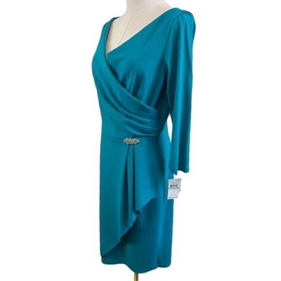 NWT Alex Evenings Turquoise Dress Cocktail Party Scuba Wedding Guest Size 8 - Image 2