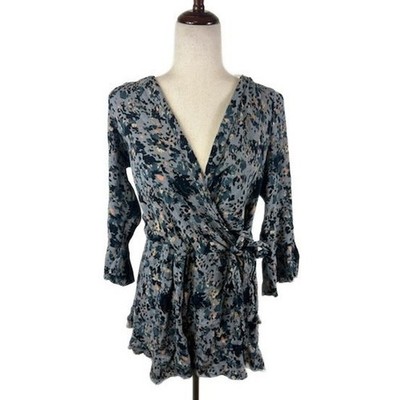 Free People Women's Floral Print Surplice Romper Short Jumpsuit Sizs Small - Image 2