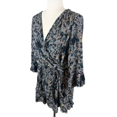 Free People Women's Floral Print Surplice Romper Short Jumpsuit Sizs Small - Image 3