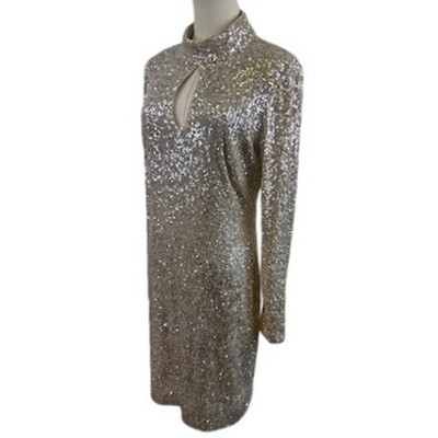Vince Camuto Silvery Gold Sequin Long Sleeve Party Cocktail Dress Size 10 - Image 2
